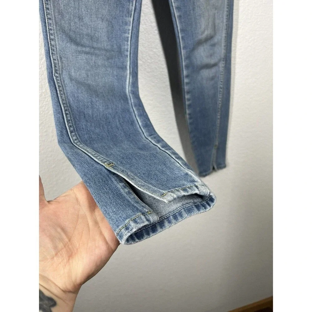 AMO Twist Crop Jeans 70s Blue Size 25 Split Hem